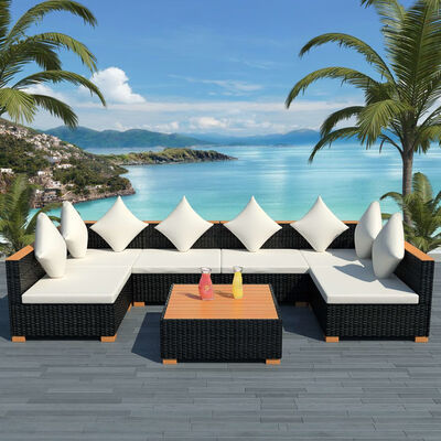

7 Piece Garden Lounge Set with Cushions Poly Rattan Black