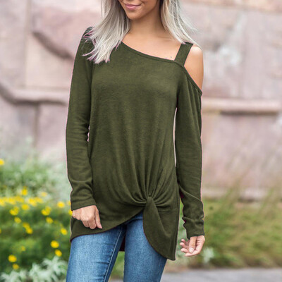 

Tailored Womens Autumn And Winter Long Sleeve Solid Color Off-Shoulder T-Shirt Blouse