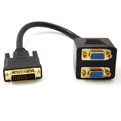 

DVI-I To VGA Splitter Cable 1 Male Input to 2 Female Output Adapter Cord Computer Accessories