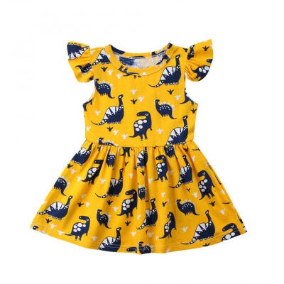 

Cute Kids Baby Girls Dinosaur Print Dress Party Pageant Wedding Dress Sundress Clothes