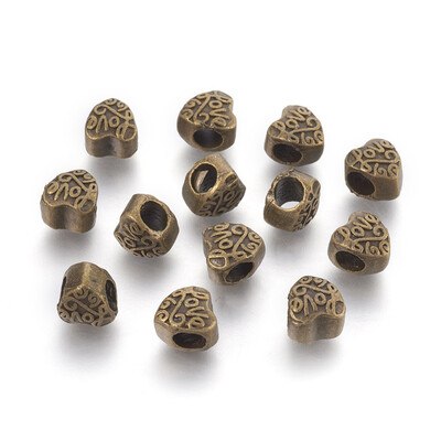 

Tibetan Style Alloy European Beads Large Hole Beads Heart with Love Nickel Free Antique Bronze 9x8x75mm Hole 5mm