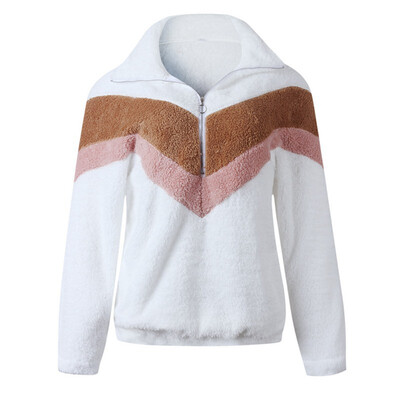 

Women Winter Coat Patchwork Fashion Zipper Pockt Tops Lapel Casual Wild Warm Female Blends Coat abrigos mujer invierno 2019