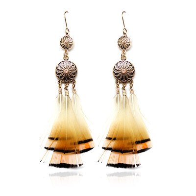 

Retro Pendant Feather Practical Light Drop Earrings Ethnic Women Yellow Earrings Usable Novelty Feathers Jewelry Long
