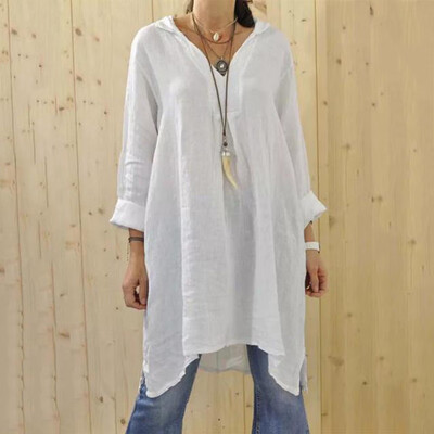 

Womens Tunic Blouse Long Sleeve Solid V-neck Shirts Irregular Loose T-shirt Tops