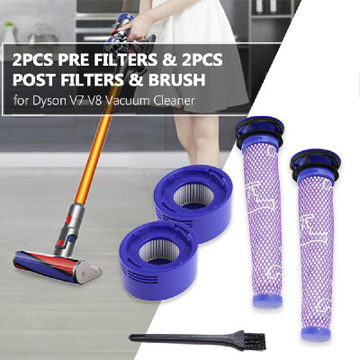 

2pcs Pre Filters & 2pcs Post Filters Brush HEPA Motor Filter Replacement for Dyson V7 V8 Vacuum Cleaner