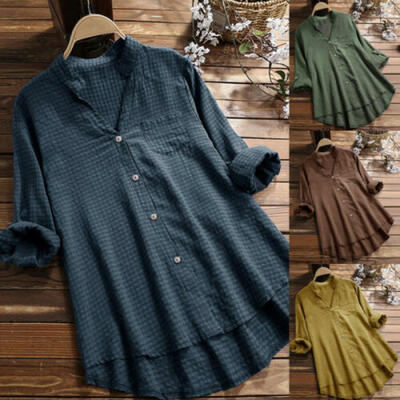 

Fashion Women Cotton Linen Summer Gypsy Baggy Tunic Top Shirt Long Sleeve Blouse