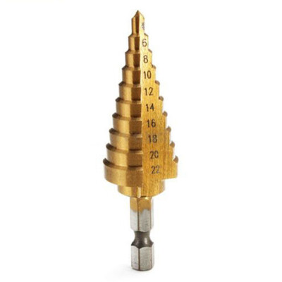 

1pc 4-22mm HSS Hex Titanium Cone Step Drill Bit Hole Cutter for Sheet Metal Gold