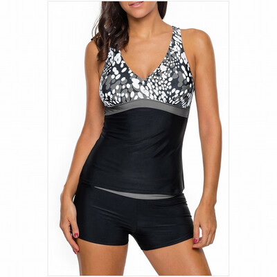 

Sexy tube top cross strap vest style flat high waist split swimsuit