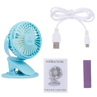 

USB Mini Fan Desk Cooler Fan with Clamp Quiet Rechargeable Battery USB Charging Blue