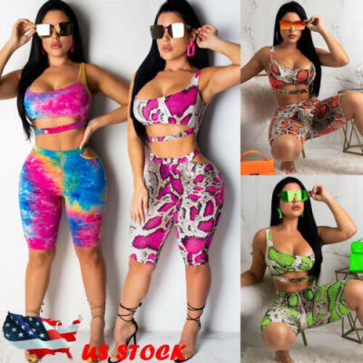 

Womens fashion sexy Snake Print clubwear party Tops Pants Jumpsuits 2pcs