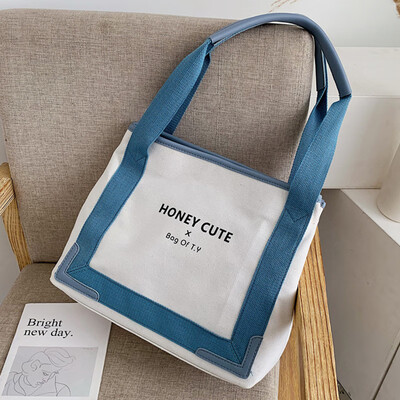 

2019 new Korean fashion street fashion canvas contrast handbag shoulder diagonal fashion womens bags