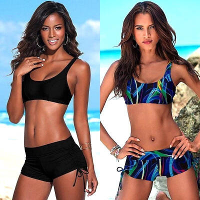 

Womens Padded Bandage Swimsuit Beachwear Bathing Swimwear Push-up Bikini Set Black&BlueS