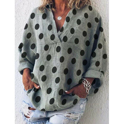 

Women V Neck Loose Long Sleeve Blouse Cotton Linen Summer Casual T Shirt Tops