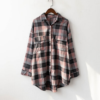 

Autumn Plaid Vintage Female Blouse 2019 New Fashion Sweet Loose Long Sleeve Shirts Turn-Down Collar Women Tops