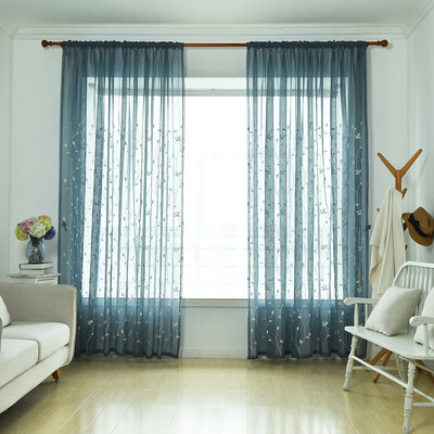 

Translucent Gauze Willow Leaf Blind Embroidered Voile Curtain Tulle Window Drapery Sheer Drapes Bedroom Bathroom