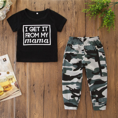 

Casual Baby Boy Letter Printing Short Sleeve Top And Camouflage Trousers Kit Kid Two-piece Outfit Set 1-6Y Toddler Boy Clothes