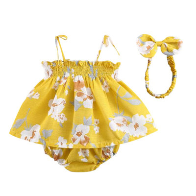 

Baby Girls Newborn Dress Clothes Cute Bowknot Striated Sleeveless Girl Dress PP Pants Headband infant 3pcs Clothing Sets