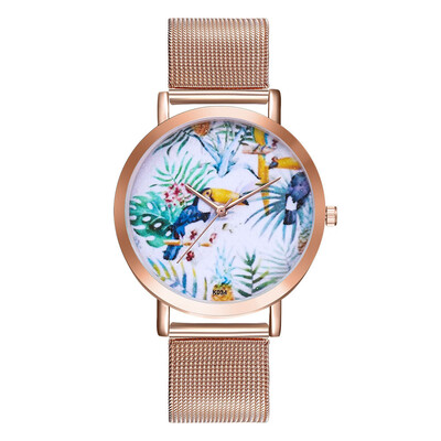 

〖Follure〗Woman Fashion Plant Pattern Alloy Steel Strap Analog Quartz Round Watch