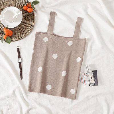 

Women Polka Dot Print Wrapped Chest Slim Knitting Vest Bottoming Stretch Sling Bottoming Camisole