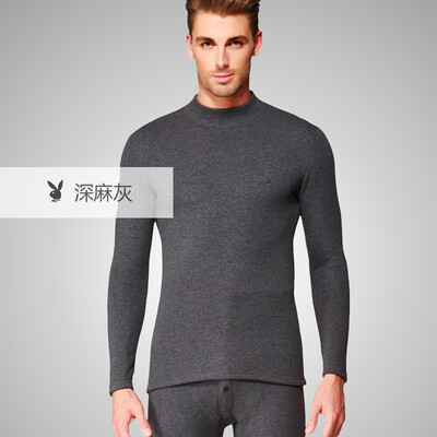 

Playboy PLAYBOY autumn&winter thermal underwear mens autumn clothing long pants mens suit plus velvet thickening collar Dongli velvet underwear deep gray
