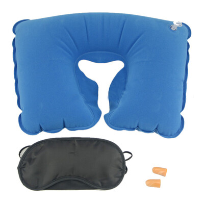 

Gobestart Inflatable Travel Pillow Neck U Rest Air Cushion Eye MaskEarbuds Pink