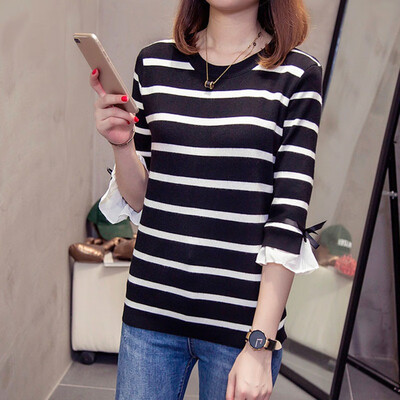

Striped Pattern T-shirt Fashion Novel Flare Sleeve Womens T-shirt