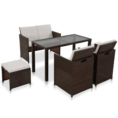 

6 Piece Outdoor Dining Set with Cushions Poly Rattan Brown