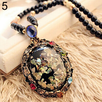 

Colorful Shell Faux Opal Statement Bib Pendant Necklace Sweater Chain Gift