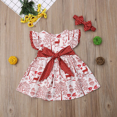 

Toddler Kids Baby Girls XMAS Deer Bowknot Pageant Party Wedding Princess Dress