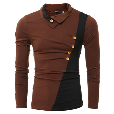 

Mens Long Sleeve T-Shirt Casual Lapel Shirt Top Stylish Basic Tee