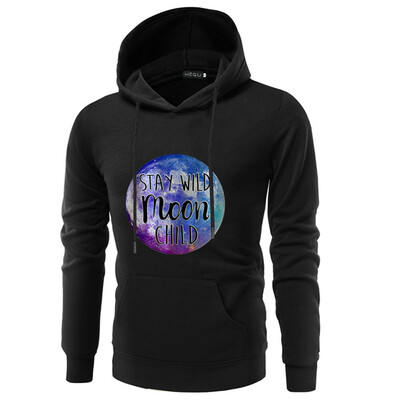 

Halloween Fashion Moon Phase And Letter Stay Wild Moon Child Printed Men Casual Long Sleeve Black Hoodie