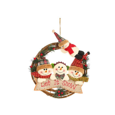 

Christmas Decoration Rattan Wreath Santa Snowman Garland Doll Toy Door Wall Christmas Tree Hanging Ornament for Home Decoration Pa