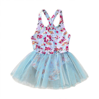 

Cute Sling Mesh Swimsuit Baby Girls Floral Print Summer One Piece Swimwear