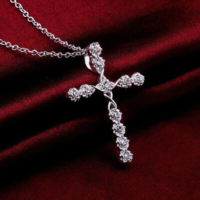 

Women 925 Sterling Silver Plated Cross Zircon Pendant Necklace Chain Jewelry