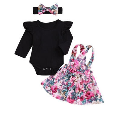 

Newborn Baby Girls 3PCS Flower Clothes Long Sleeve Romper Skirts Headband Set