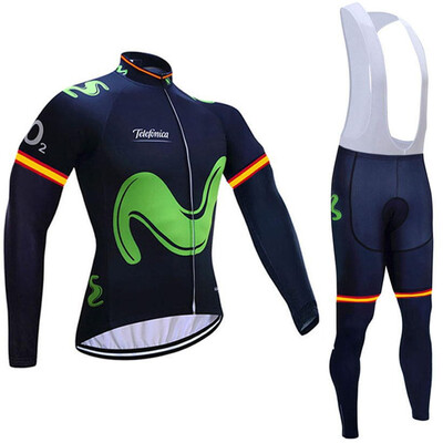 

2018 pro team Movistar winter thermal fleece cycling jersey bicycle clothing set ropa ciclismo invierno bike jersey bib pants kit