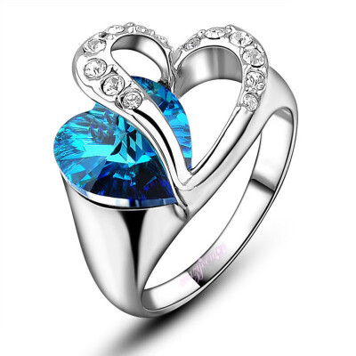 

Ring1PC Silver Plated Blue Crystal Gemstone Amethyst Heart Diamond Ring Valentine Day Gift