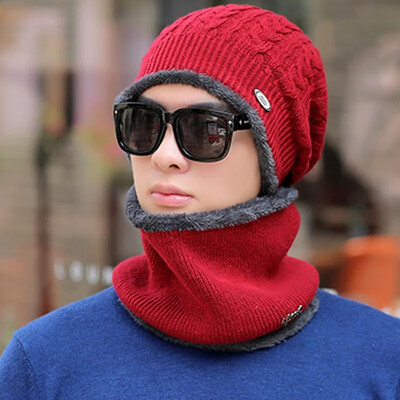 

Men Knitted Beanies Hat Winter Warm Plush Fleeces Lined Dome Thick Cable Knitting Cap Skullies Street Hat Headwear