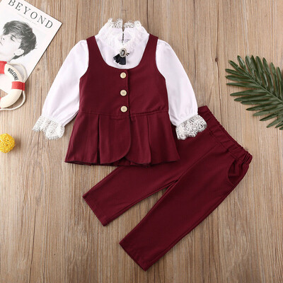 

Kid Girl Lace Two-color Suit Three-piece Vest Autumn Formal Suit Clothes
