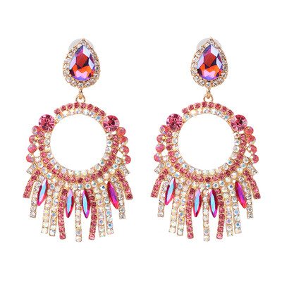 

2019 New Colorful Flower Big Brand Design Luxury Starburst Pendant Crystal Drop Earrings Gem Statement Jewelry