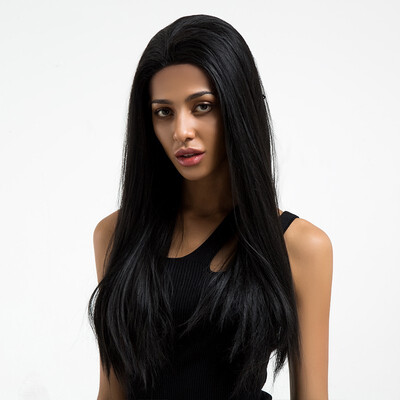 

Element Swiss Synthetic Full Wigs Lace Front Wigs 100 Kanekalon Black 26 Inch Long Straight Hair For Black Women