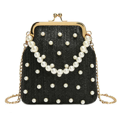 

Pearls Decor Shoulder Messenger Handbags Women Straw Chain Crossbody Bags