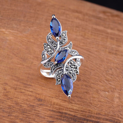 

New Hand Solid Jewelry Fashion Ladies Blue Corundum Ring Hot Size 6-10