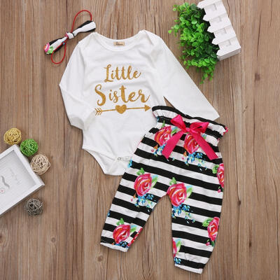 

Hot Sale Fashion Newborn Baby Girls Romper Tops Floral Pants Stripe 3Pcs Outfits Set Clothes