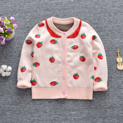 

Toddler Baby Girl Long Sleeves Strawberry Knit Cardigan Sweater Kid Clothes