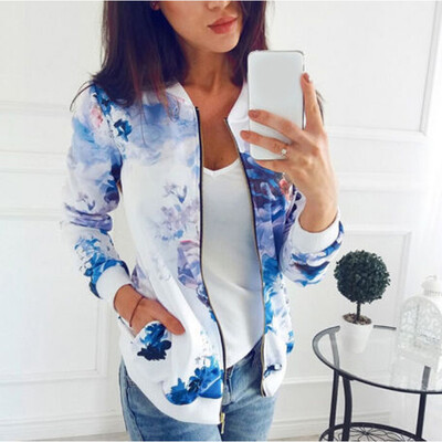 

Autumn Womens Print Short Coat Cardigan Long Sleeve Zipper Slim Fit Causal