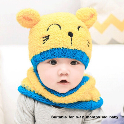 

Girls Boys Warm Hat Winter Beanie Hooded Scarf Earflap Knitted Cap