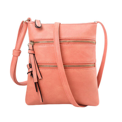 

Lady Solid Color Multi Pocket Zipper Satchel Faux Leather Crossbody Shoulder Bag