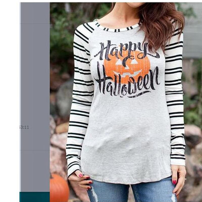 

AliExpress ebay Amazon Europe&the United States foreign trade explosion models pumpkin letter printing color round neck long-s