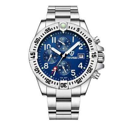 

TEVISE Men Automatic Mechanical Calendar Watch Multi-Functional Business Metal Case Stainless Steel Band Waterproof Watch